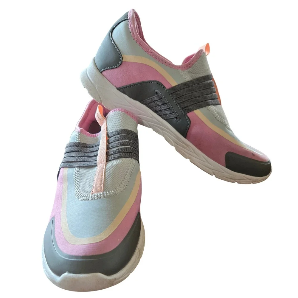 Vionic Vayda Womens 9 Wide Pink Grey Slip On Walking Sneakers Orthotic Shoes